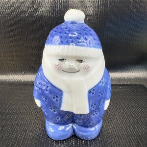 Porsgrund Norway Boy Blue White Snowflake Porcelain Figurine Vintage Figure VTG